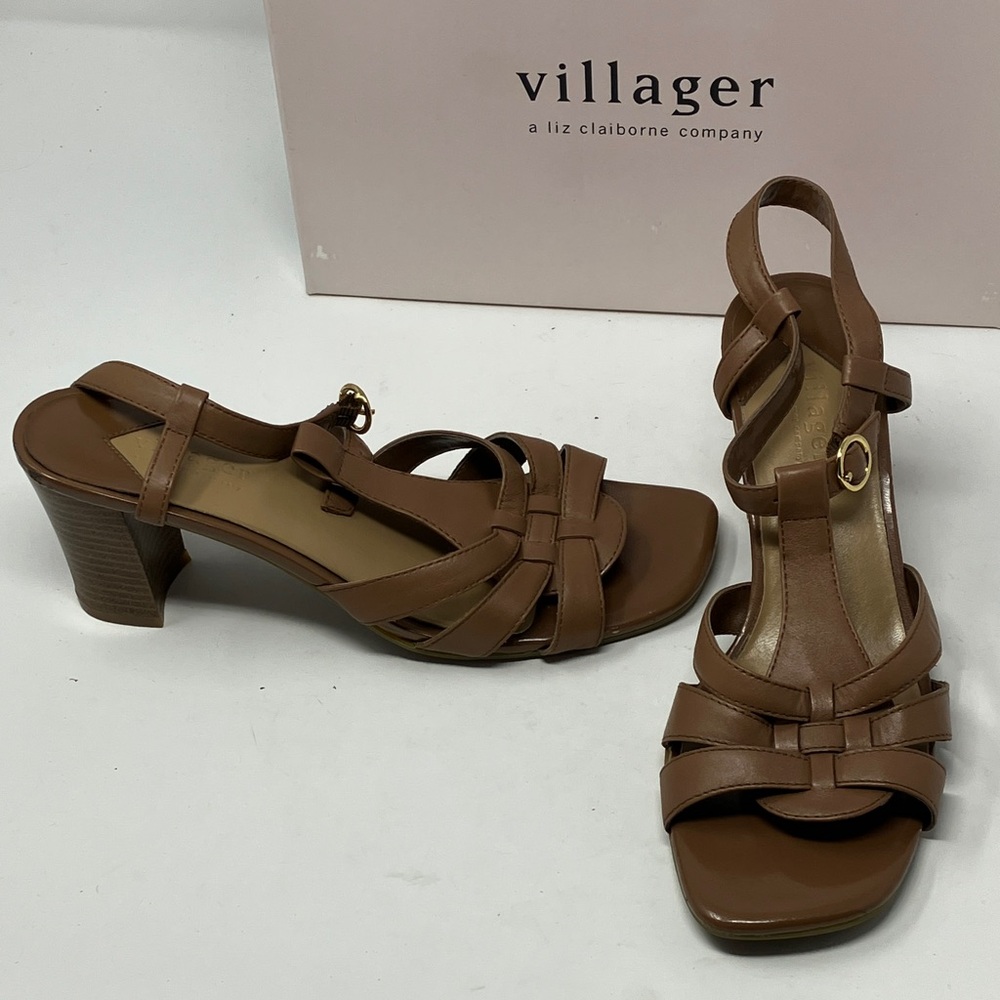 Villager Sling Back Sandal Heels. Cappuccino Color, light tan or brown. Size 8M